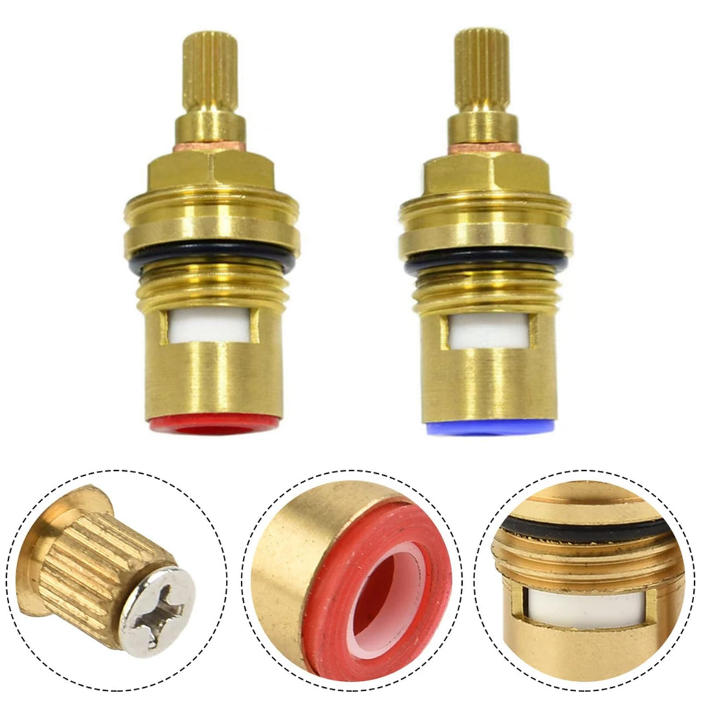 ECOMAID 2Pcs Hot and Cold Ceramic Disc Stem Quarter Turn 1/2, 53mm x 12mm Spline Length 20 Teeth Kitchen Ceramic Tap Cartridge for Bathroom Kitchen Tap