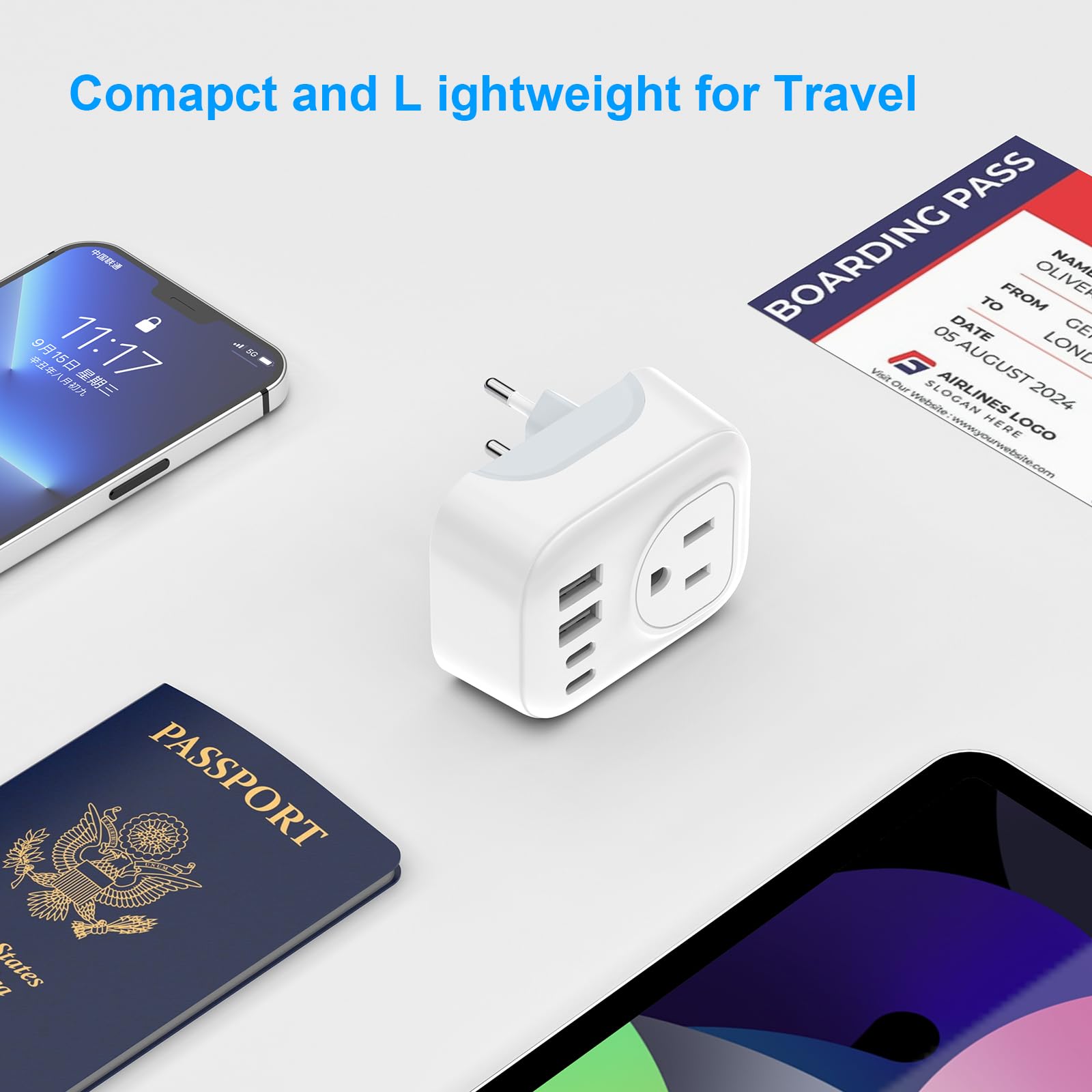 European Travel Plug Adapter, DIWILI International Power Plug with 2 AC Outlets 4 USB Ports(2 USB C), Type C Travel Essentials Charger for Canada to Most of Europe EU Italy Spain France