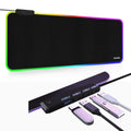 TIDALSOIL RGB Gaming Mouse Pad with 4-Port USB Hub and 13 Lighting Modes, Oversize Anti-Slip Rubber Base with Waterproof Coating Mouse Mat for Computer PC Games, 80 x 30 cm, Black