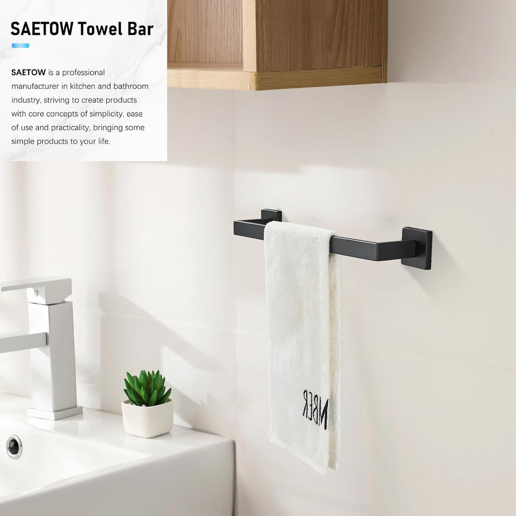 16" Single Towel Bar Wall Mounted Stainless Steel Towel Holder for Bathroom or Kitchen Matte Black Towel Rack(40CM)