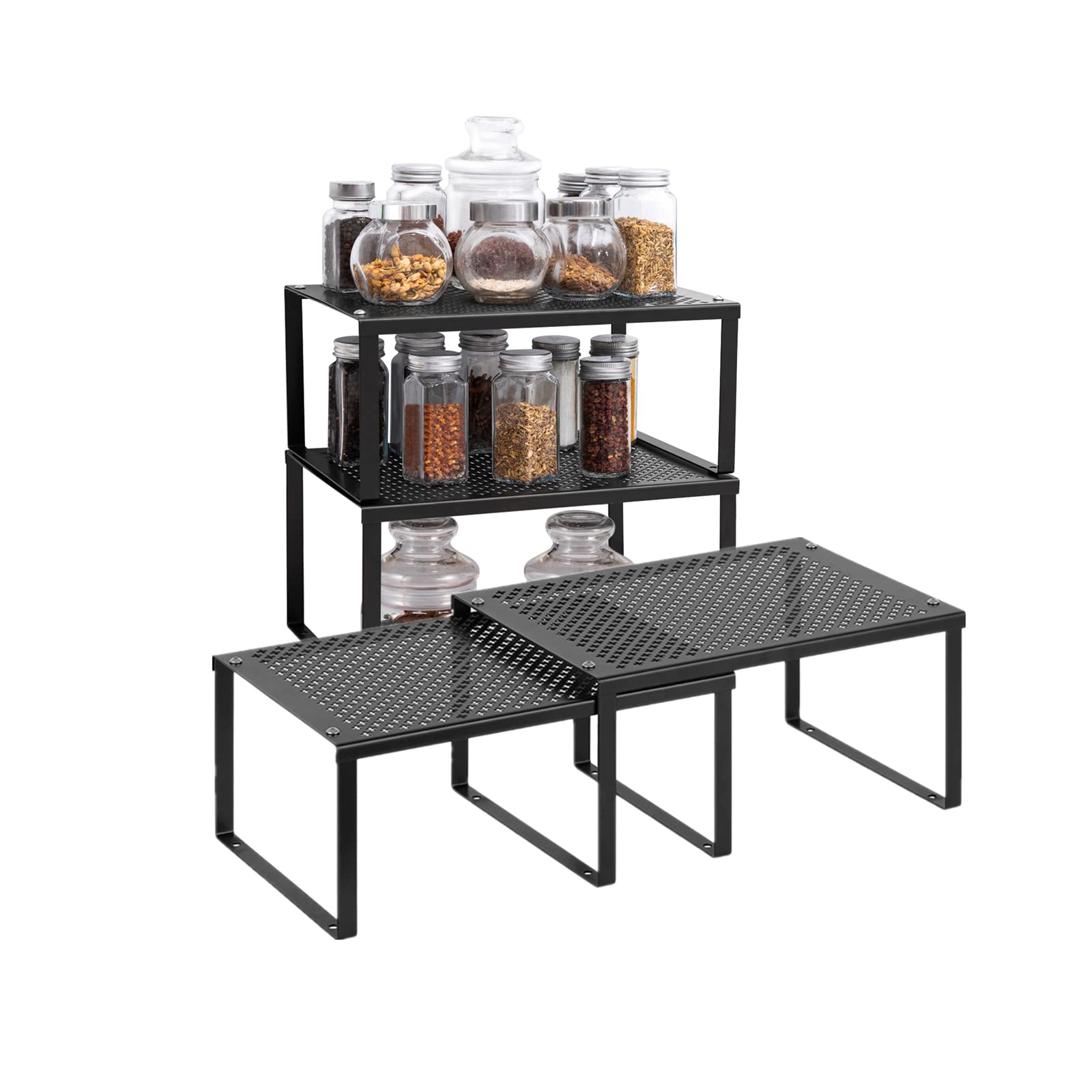 MOOACE Cabinet Shelf Organizers, Set of 4 Expandable Stackable Kitchen Counter Shelves Organizer, Metal