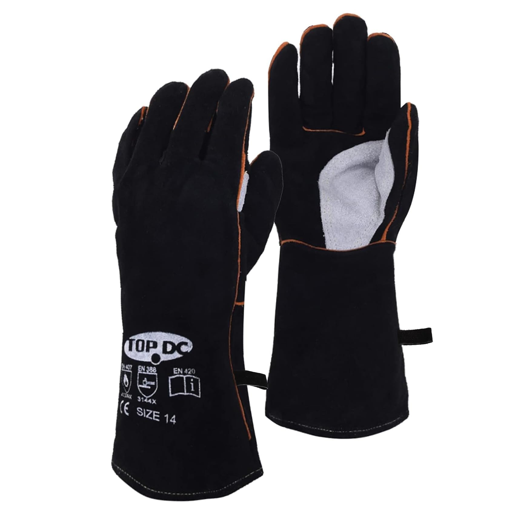 TOPDC Welding Gloves 14 Inches Fire/Heat Resistant Leather For Mig,Tig,Stick,Forge,BBQ,Grill, Fireplace,Wood Stove, Furnace,Pot,Oven
