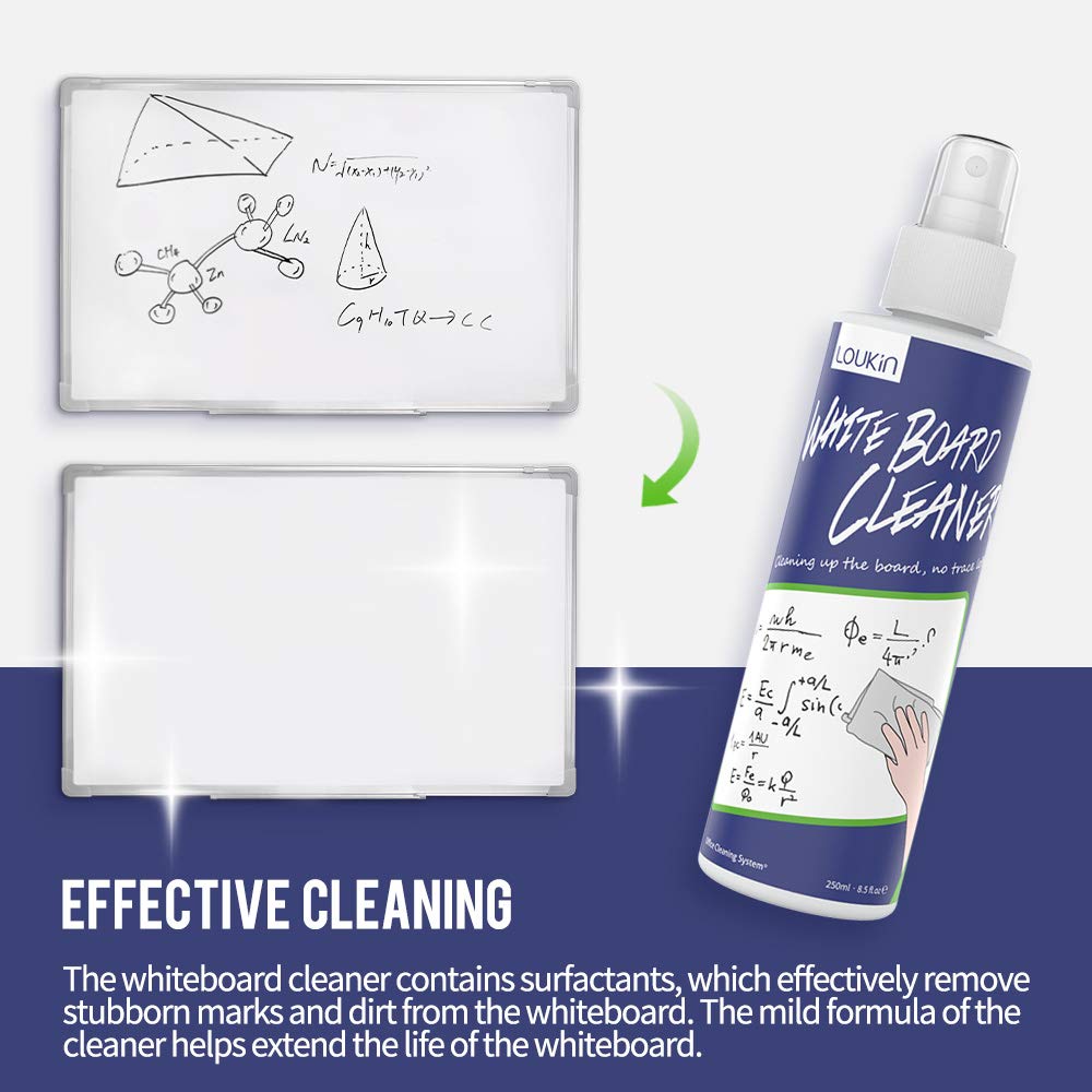 LOUKIN Non-Toxic Whiteboard Cleaner, 8.5oz Dry Erase Board Cleaner, Low-Odor Whiteboard Cleaning Spray with Cloth, Removes Stubborn Marks from Whiteboards, Chalkboard