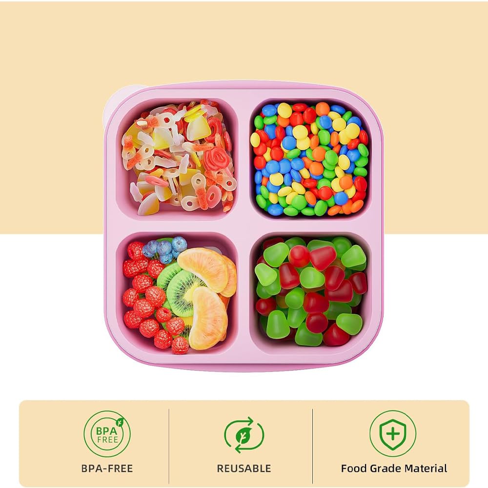 6 Pack Bento Snack Containers Set，Reusable 4 Compartment Divided Food Storage Containers with Lids Stackable for School, Work, and Travel