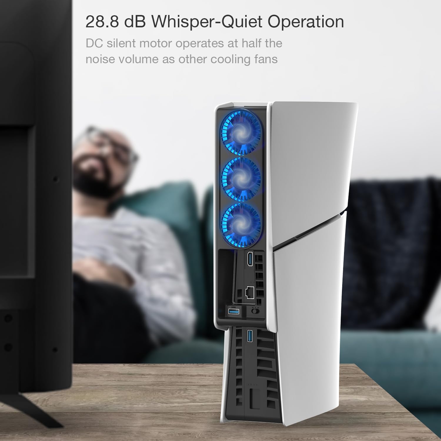 JUSPRO Cooling Fan for PS5 Slim, Upgraded Quiet Cooler Fan with LED Light for Playstation 5 Slim Console/Digital & Discs Edition, OKT-PS5SFAN