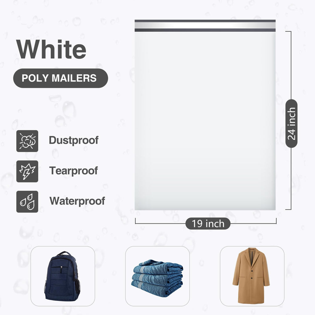 UCGOU Poly Mailers 19x24 Inch White 50 Pack Extra Large Shipping Bags Strong Thick Mailing Envelopes Self Seal Adhesive Waterproof and Tear Proof Boutique Postal for Clothing Quilt and More