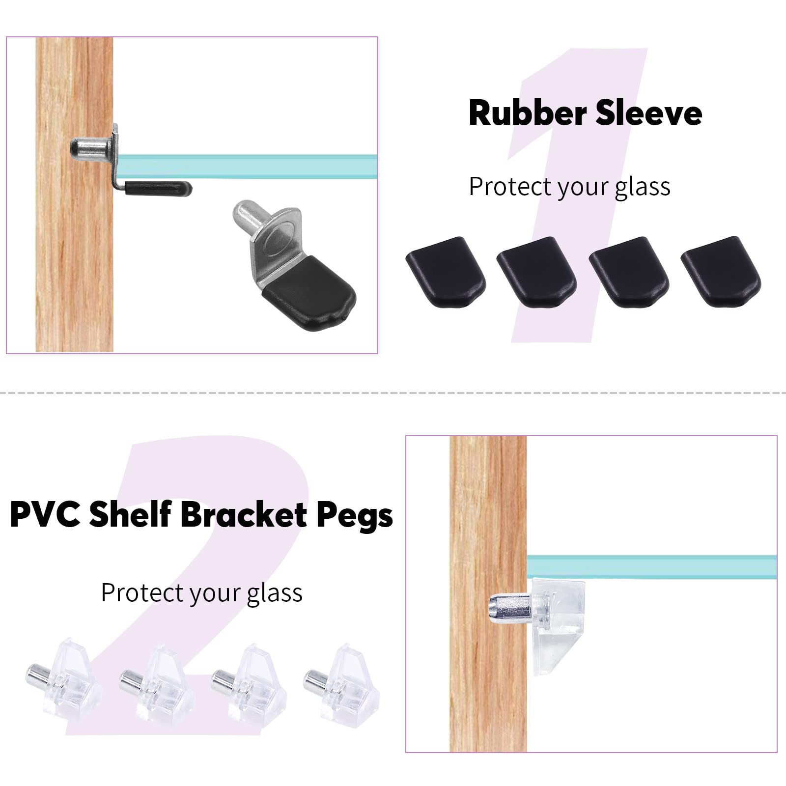 Swpeet 237Pcs 9 Styles Nickel Plated and Metal Shelf Pins Kit with Black Rubber Sleeves, Shelf Bracket Pegs Cabinet Shelf Support Peg Furniture Cabinet Shelf Pegs for Shelf Holes on Cabinets