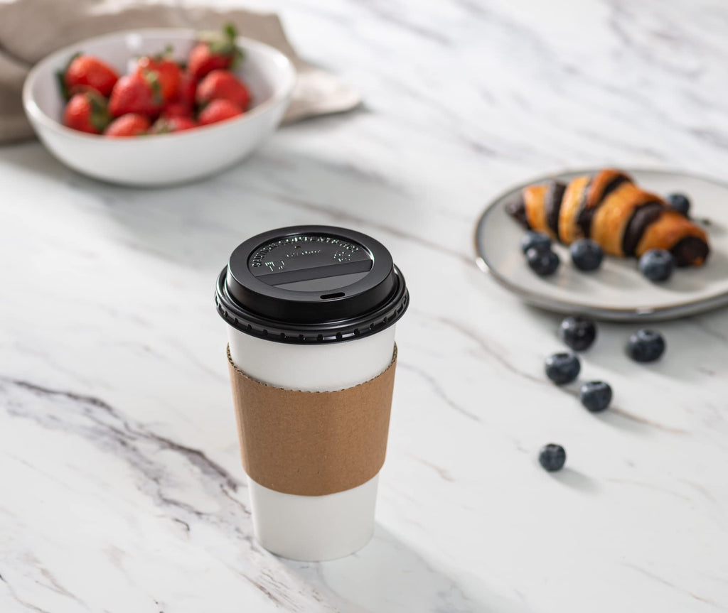 GUSTO [16 oz. - 50 Sets] Disposable Coffee Cups with Lids and Sleeves - to Go Paper Hot Cups for Travel and Office Use - Formerly Comfy Package