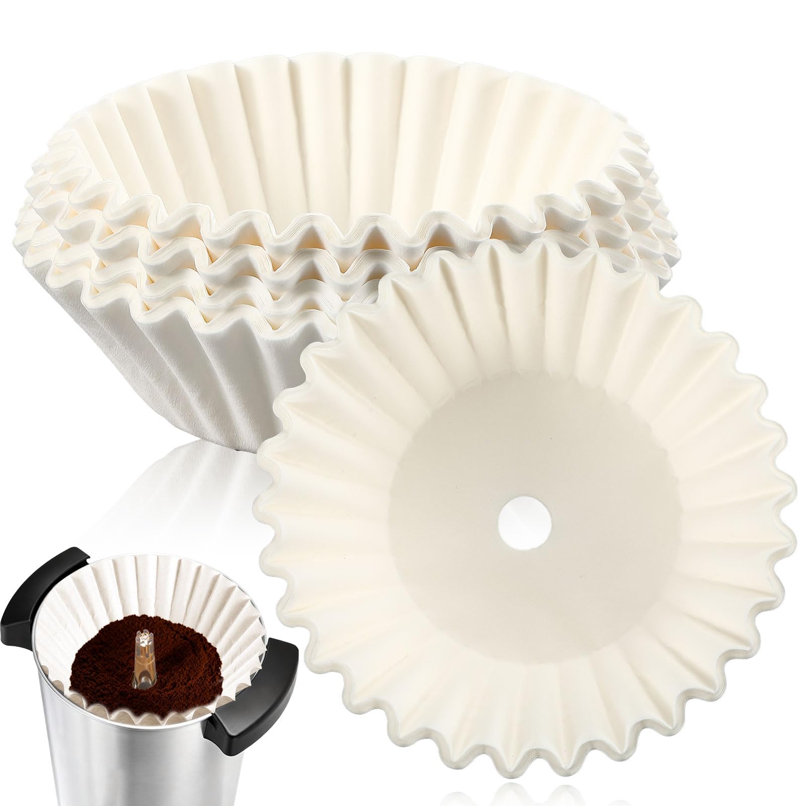 Feifeiya 100 Pcs Pre-Punched Holes Coffee Filters for 100 Cup Coffee Urn Brewing Basket & Hot Beverage Dispenser 9.8 x 4.3 Inch Disposable Natural Wood Pulp Paper Filters with Tall-Sided Design