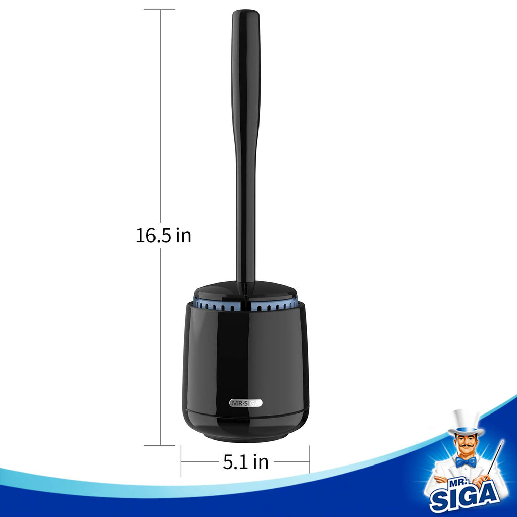 MR.SIGA Premium Toilet Bowl Brush and Holder with Solid Handle and Durable Bristles for Bathroom Cleaning, Black, 1 Pack