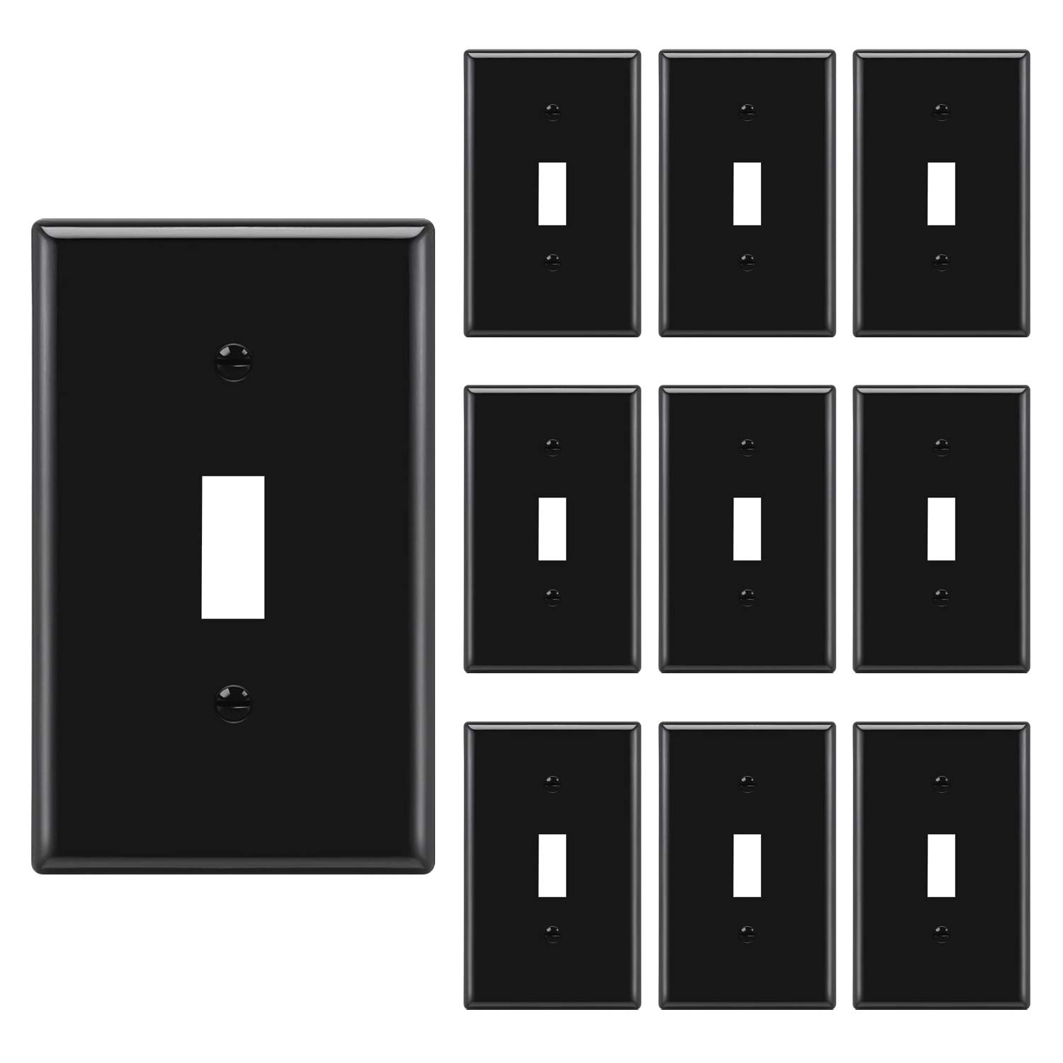 BESTTEN [10 Pack] 1-Gang Toggle Wall Plate, Unbreakable Polycarbonate Light Switch Cover, Standard Size, cUL Listed, Black