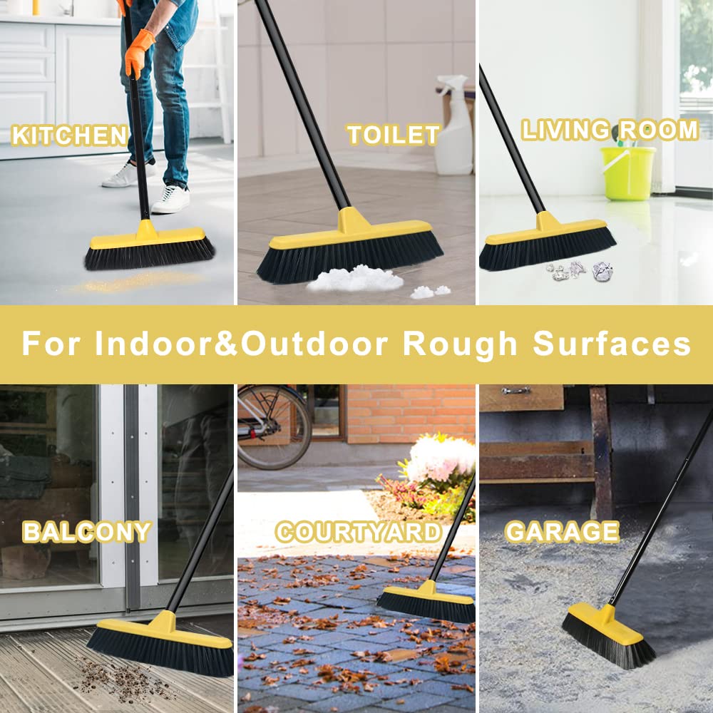 Push Broom with Long Handle, Floor Brush 47.6 inch Soft Bristle Broom 12.2" Wide for Cleaning Bathroom Kitchen Patio Garage Deck Tile