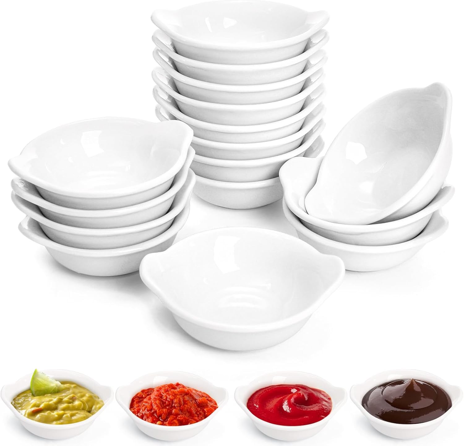 Elsjoy 16 Pack 2 Oz Ceramic Mini Dipping Dishes, Pinch Bowls for Soy Sauce, Ketchup, BBQ