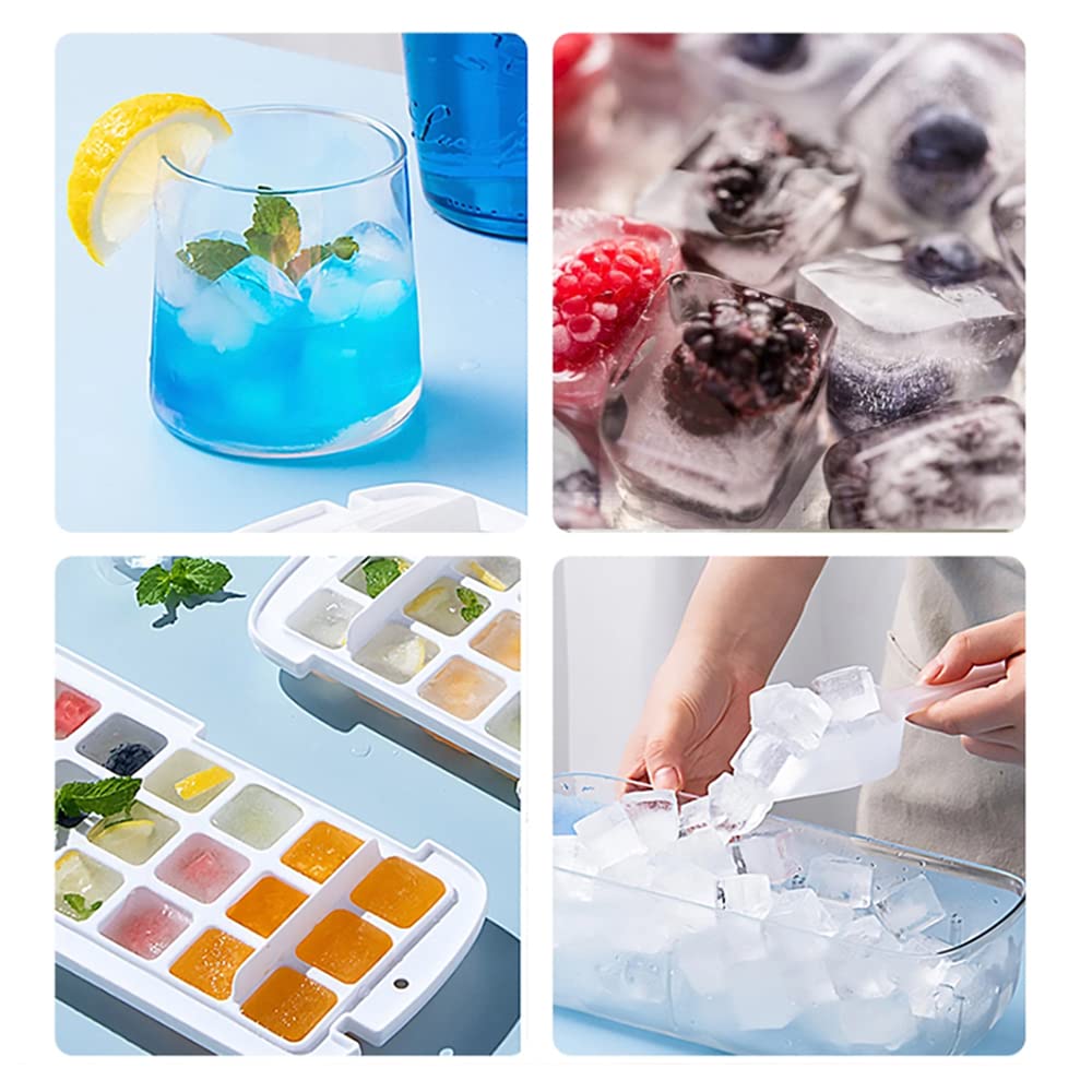 Ninyoon 1 Second Release Ice Cube Tray with Lid and Bin, 2 Tier ice molds Make 64 Ice Cubes Big Capacity Bin for Freezer Including Ice Scoop (Pink)