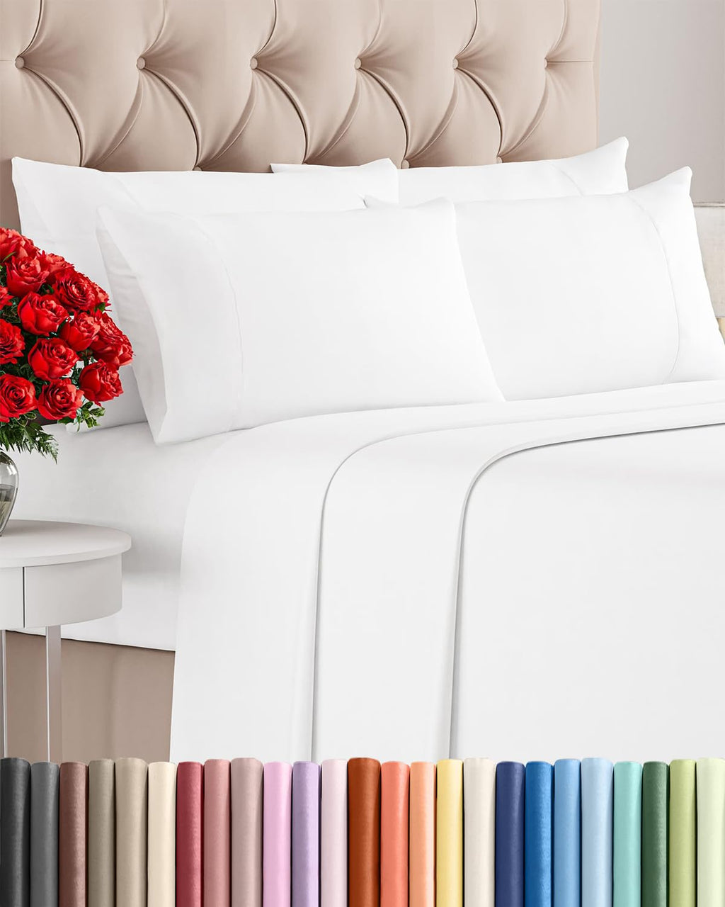Queen 6 Piece Sheet Set - Cooling & Breathable Bed Sheets - Hotel Luxury Bed Sheets for Women, Men, Kids & Teens - Comfy Bedding w/Deep Pockets & Easy Fit - Soft & Wrinkle Free - Queen White Sheets