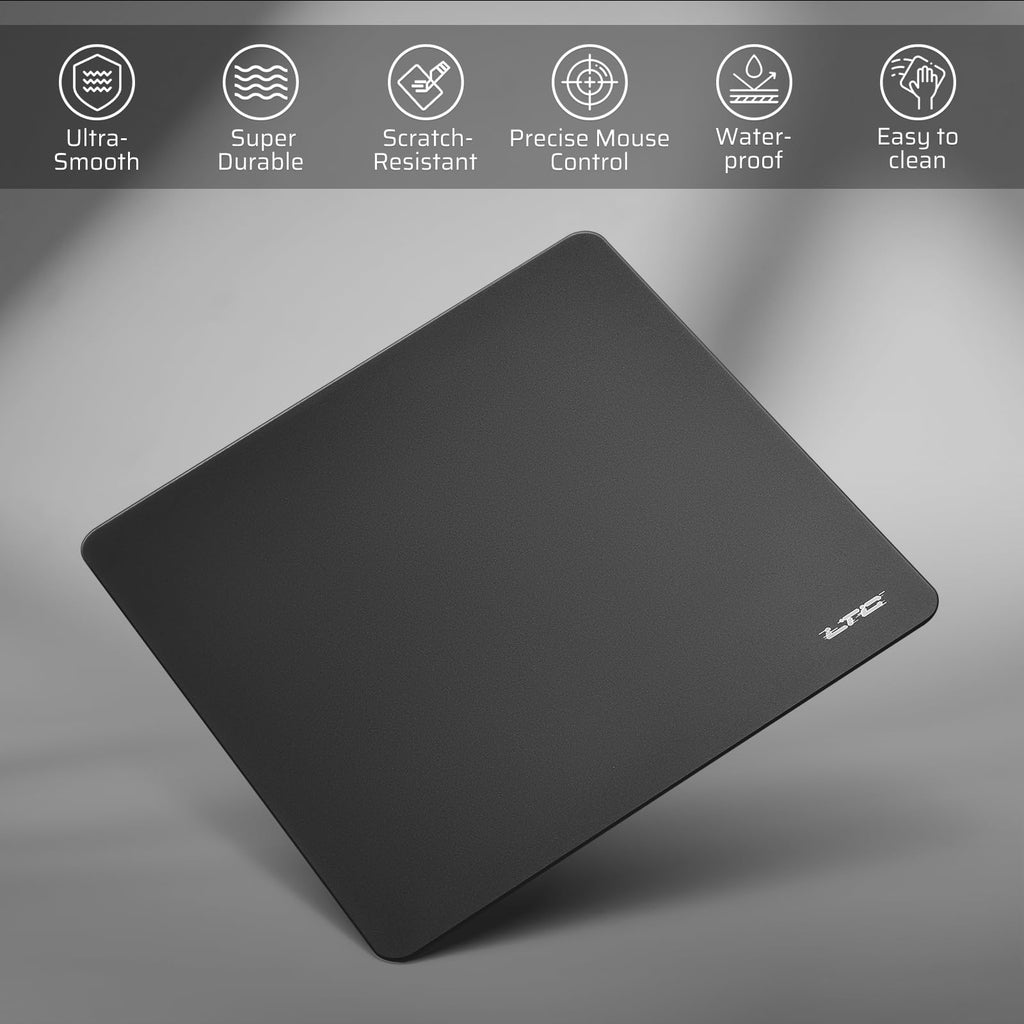 LTC Tempered Glass Gaming Mousepad, Ultra-Smooth Micro-Etched Surface Mouse Pad for Top Control and Speed, Anti-Slip Full Rubber Base, Professional Large Mouse Mat for FPS Gamers, 13X13in
