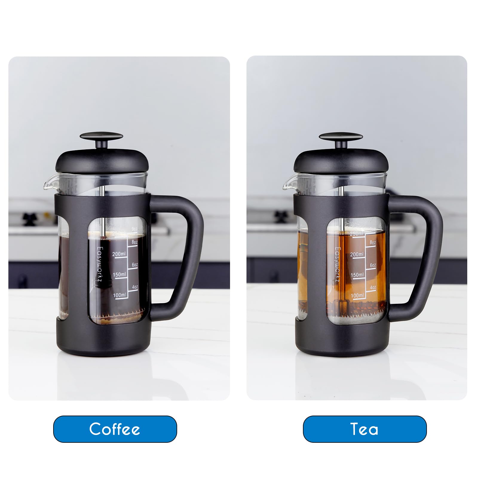 Easyworkz French Press 350ml Coffee Tea Maker with Borosilicate Glass,Soft Grip Handle