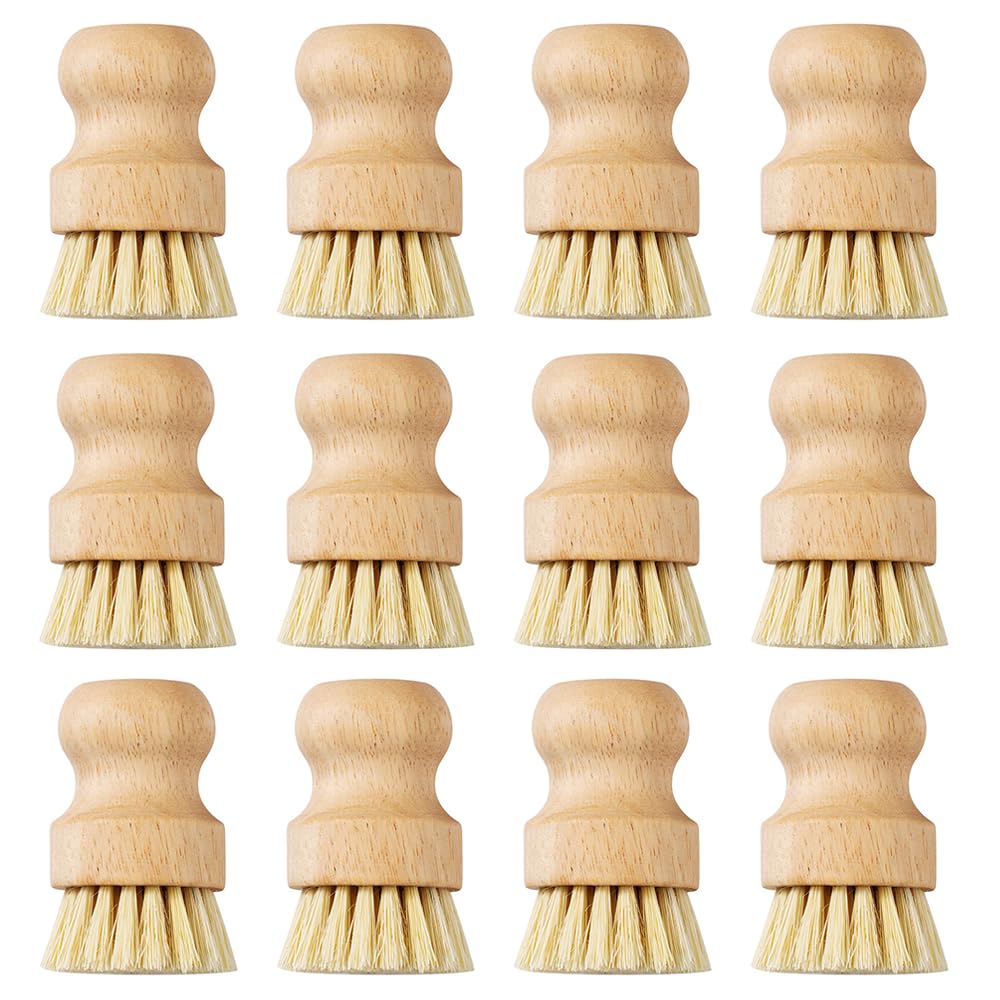 NYGHMY 12 Pack Eco-Friendly Dish Scrub Brushes - Wooden Kitchen Scrubbers with Sisal Bristles, Long Lasting