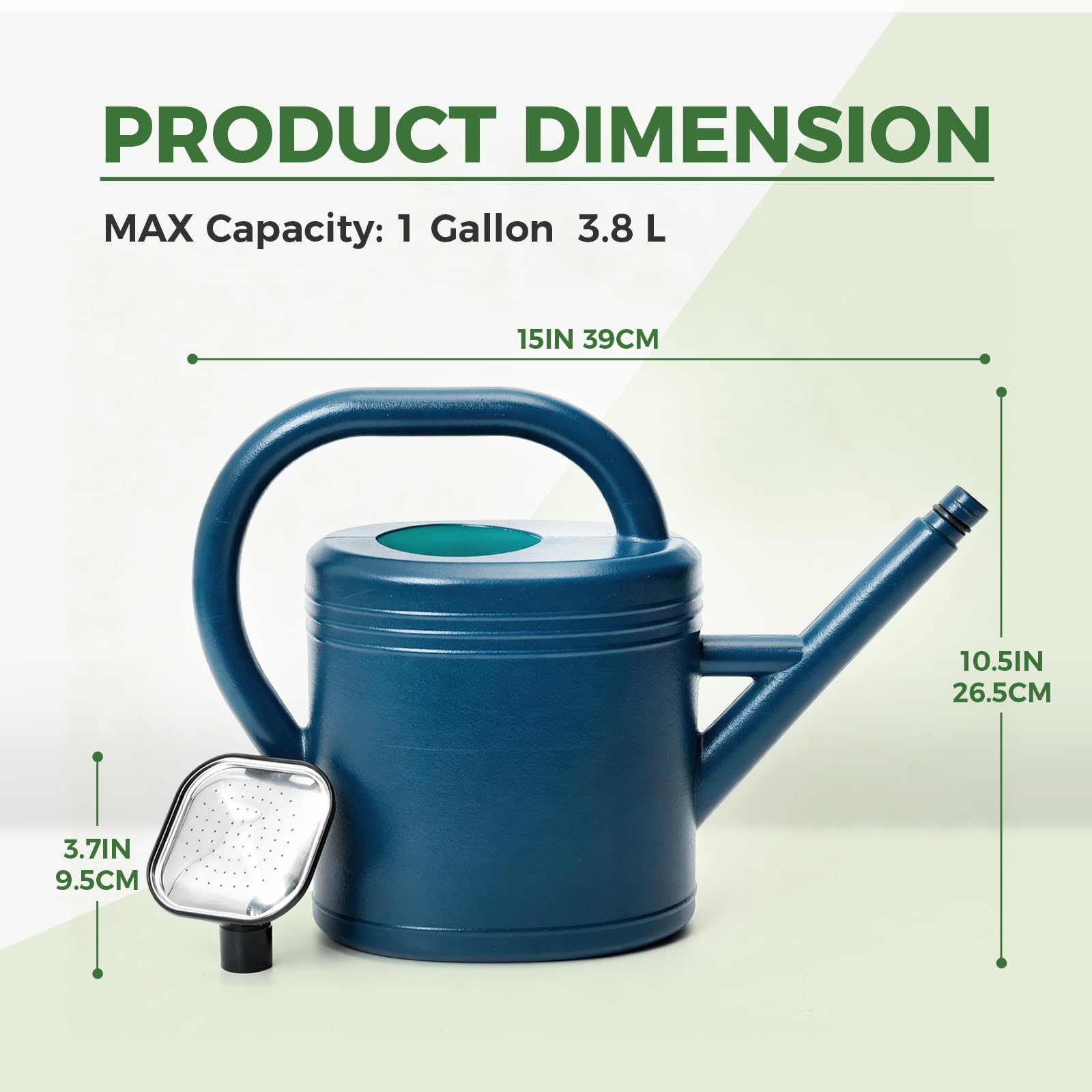 Bamworld 1 Gallon Watering Can, Indoor Outdoor Plant Watering Can with Removable Nozzle, Drip-Free Sprinkler Head, Made from Recycled Plastic, Blue (3 Liters)