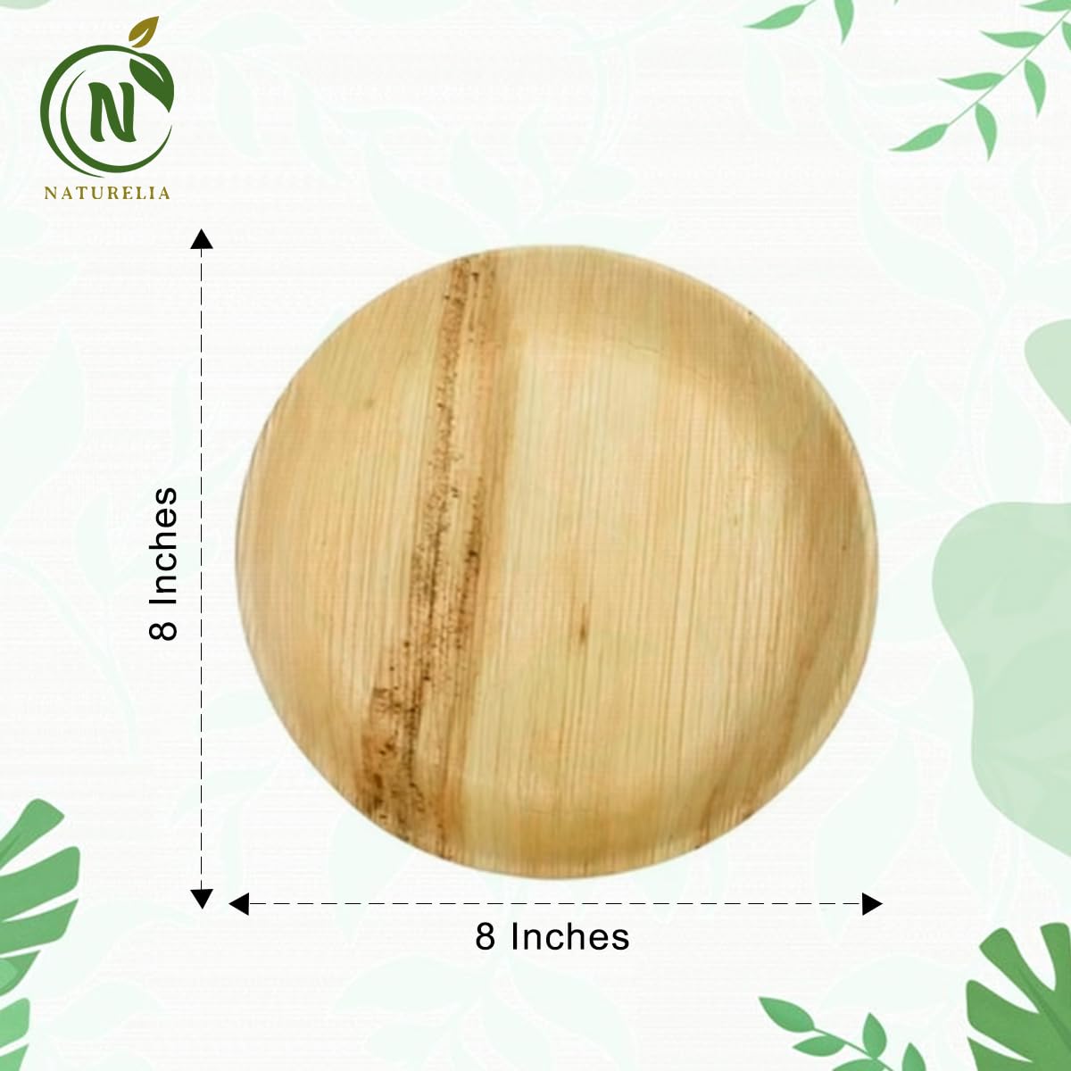 Naturelia 100% Compostable 8-Inch Palm Leaf Disposable Plates- Eco-Friendly, Biodegradable, Microwave & Oven Safe- Sustainable & Natural Cutlery Ideal for Weddings, Parties, Events