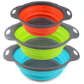 Collapsible Colander, BESUNTEK Strainer Set Round Food Silicone Kitchen for Draining Pasta, Vegetable and Fruit 2 pcs 4 Quart and 1 pcs 2 Quart (Orange + Green + Blue)