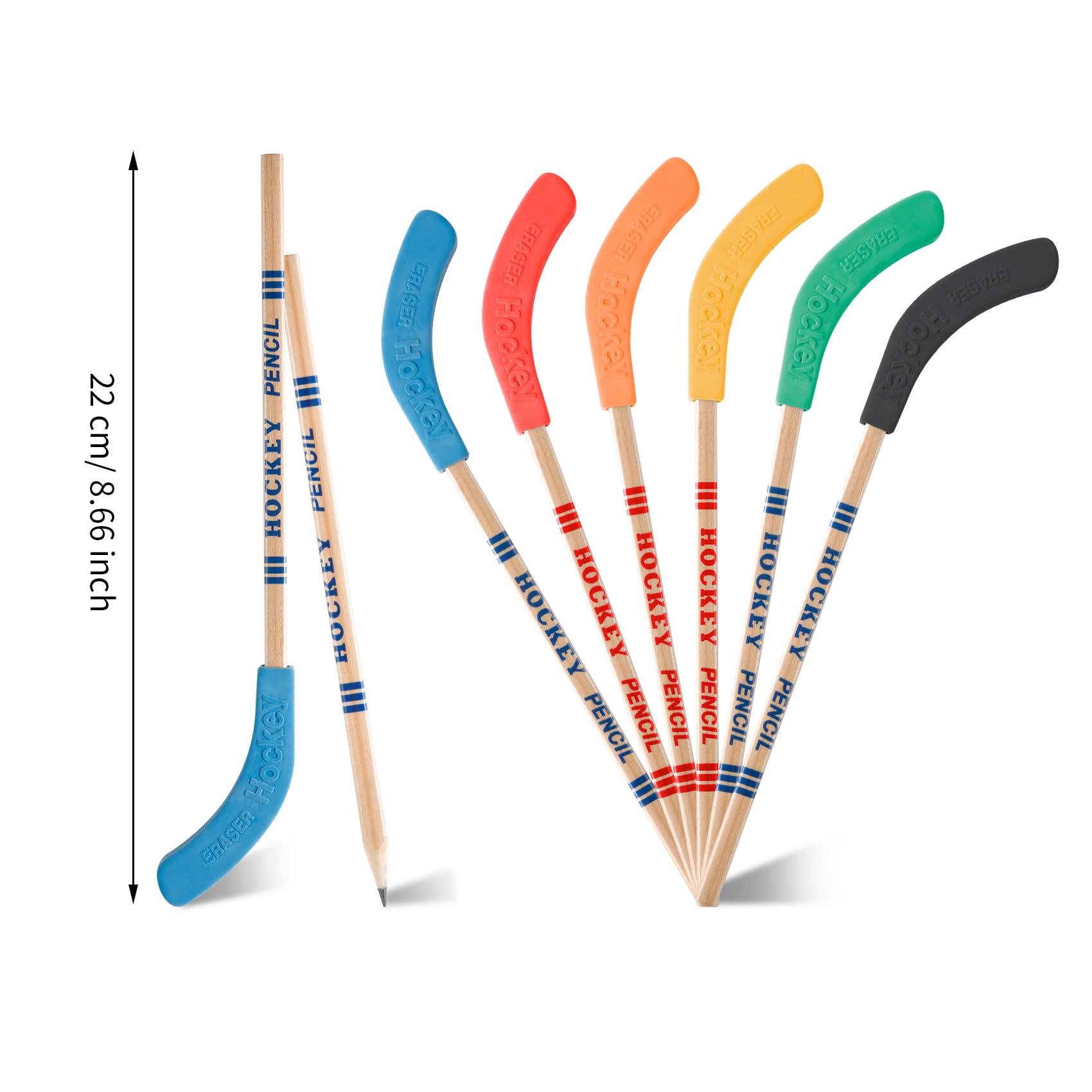 Yeetec 24 Pieces Hockey Pencils Stick Pencil with Erasers for Party Bag Fillers Hockey Themed Party Favors Reward Gifts and School Prizes