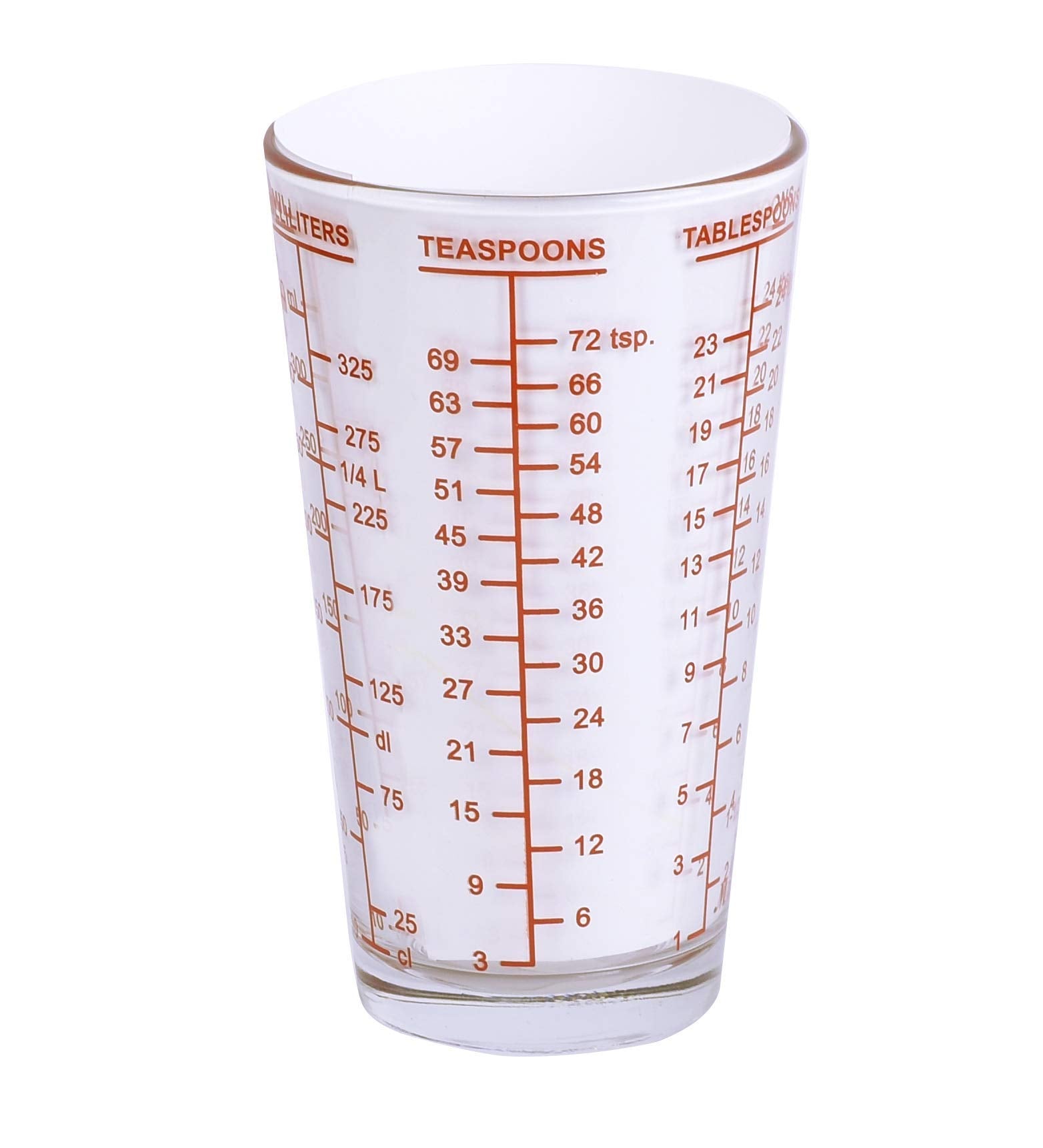 Kolder Mix N Measure Glass, Multi-Purpose Liquid and Dry Measuring Cup, 6 Units of Measurement, Heavy Glass, Red