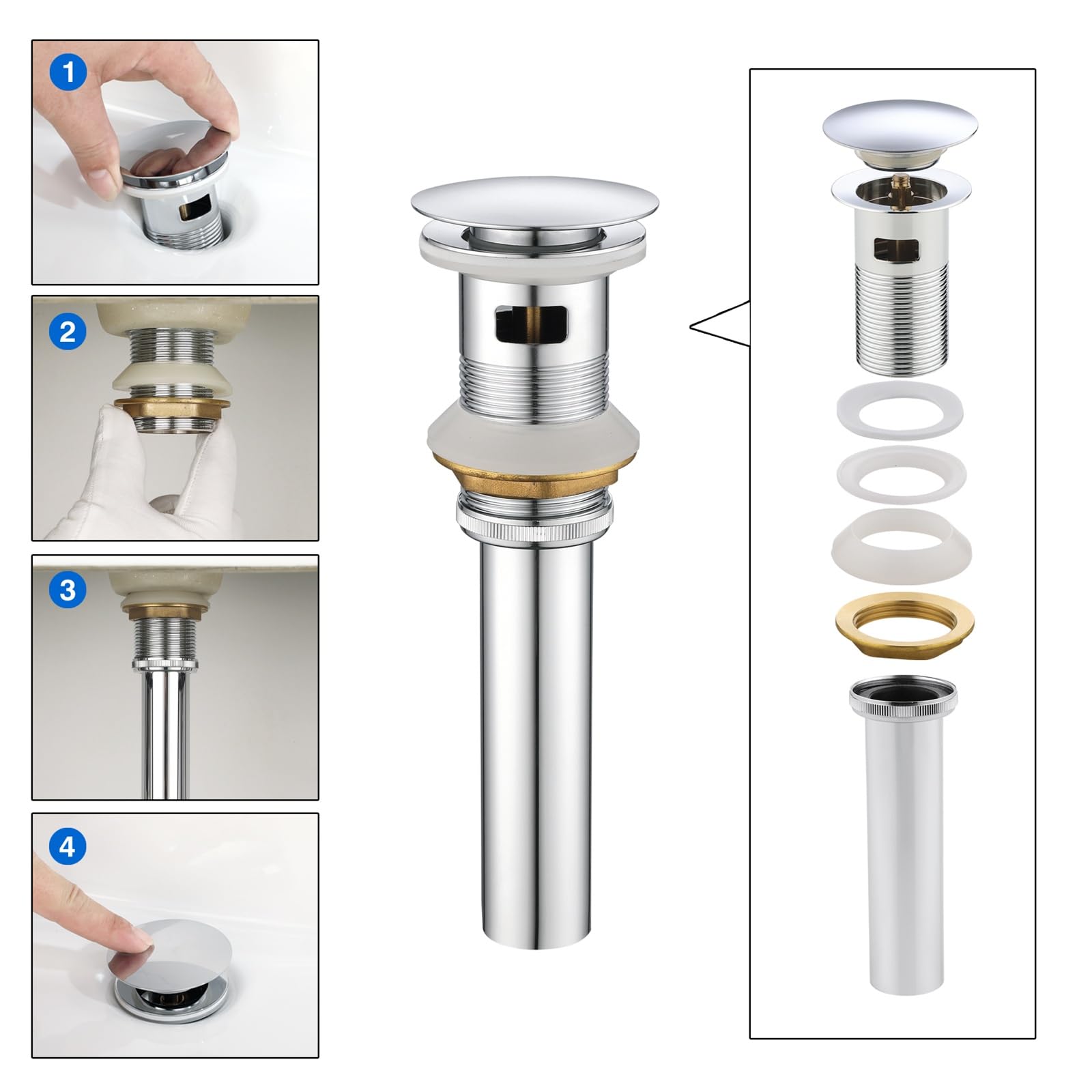 Pop Up Drain Stoper with Overflow for Bathroom Sink with overflow,Chrome Finished