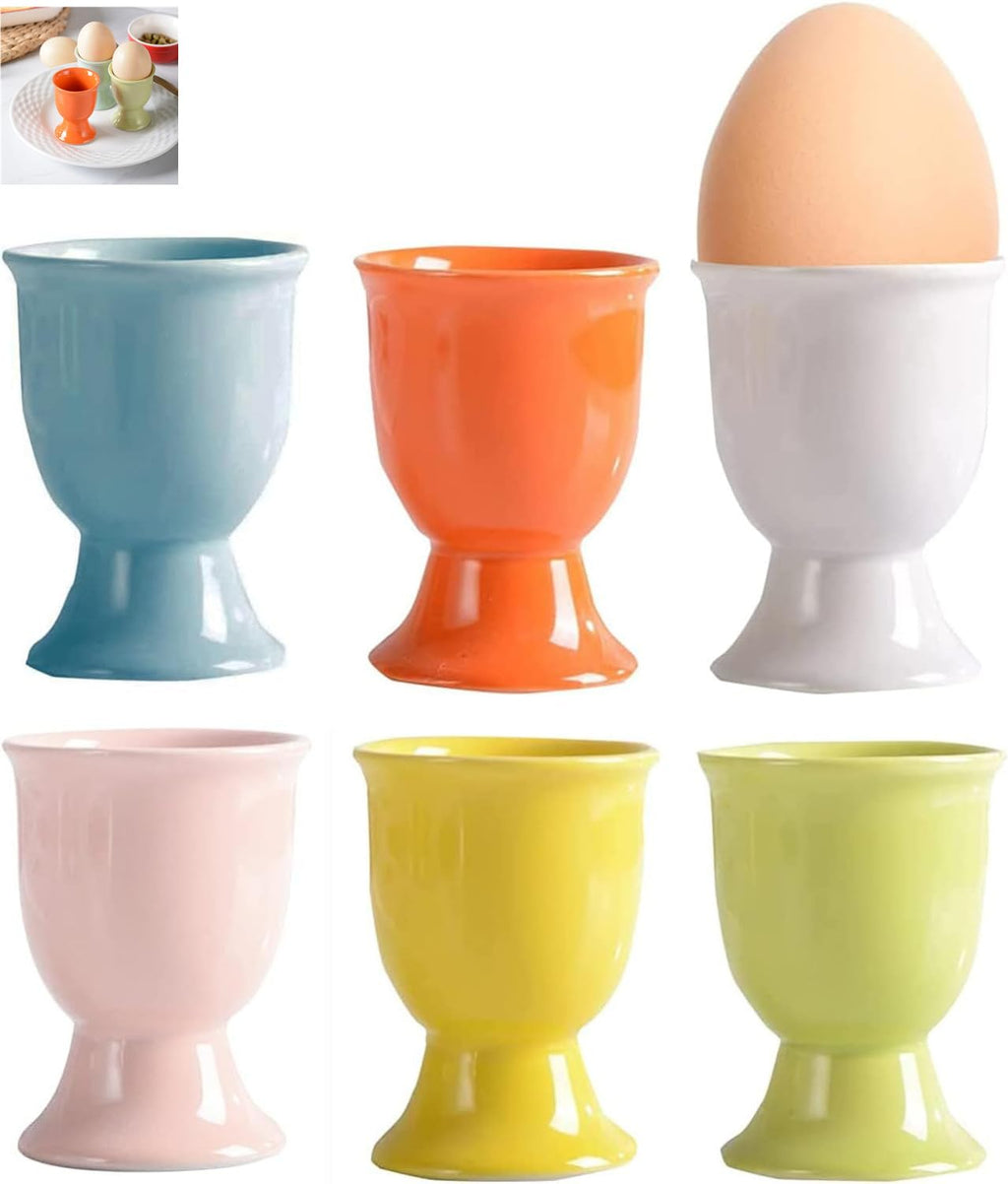 Porcelain Egg Cups Ceramic Egg Stand Holders for Soft Boiled Eggs Set of 6 for, Mix Color, Easter Housewarming Gifts
