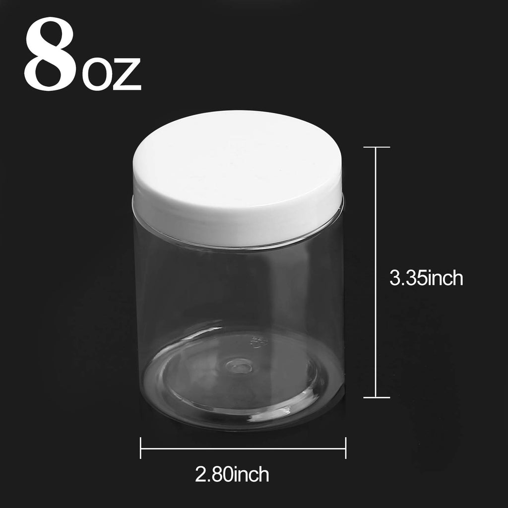 KEILEOHO 24 Pack 8 OZ Round Plastic Jar Storage Container, Clear Slime Containers with White Lids, Wide-Mouth Slime Containers Jars for Cosmetic, Food Storage, Beauty Products
