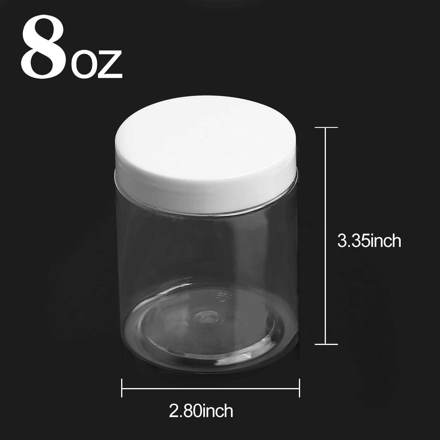 KEILEOHO 24 Pack 8 OZ Round Plastic Jar Storage Container, Clear Slime Containers with White Lids, Wide-Mouth Slime Containers Jars for Cosmetic, Food Storage, Beauty Products