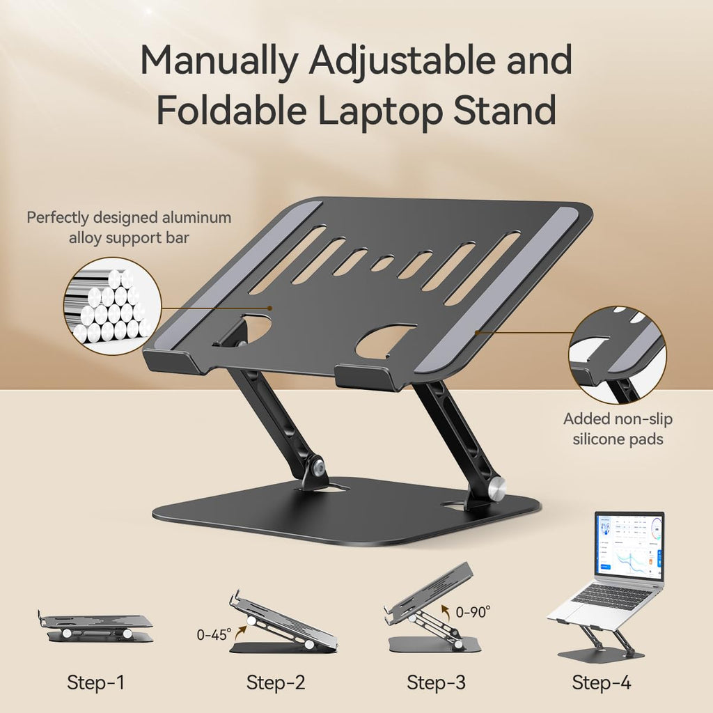 Laptop Stand Adjustable Laptop Stand for Desk Aluminum Laptop Stand Ergonomic Computer Stand Foldable Laptop Riser Portable Laptop Holder Compatible with All MacBook Notebook Laptop 10-17 Inch