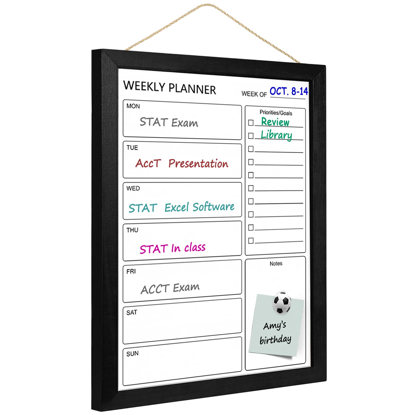 Dry Erase White Board &Weekly Calendar Board, Magnetic Whiteboard for Wall,13“x17 Solid Wood Black Framed Message Board, Planner Board for Office, Home（Weekly-BB-BK-3343