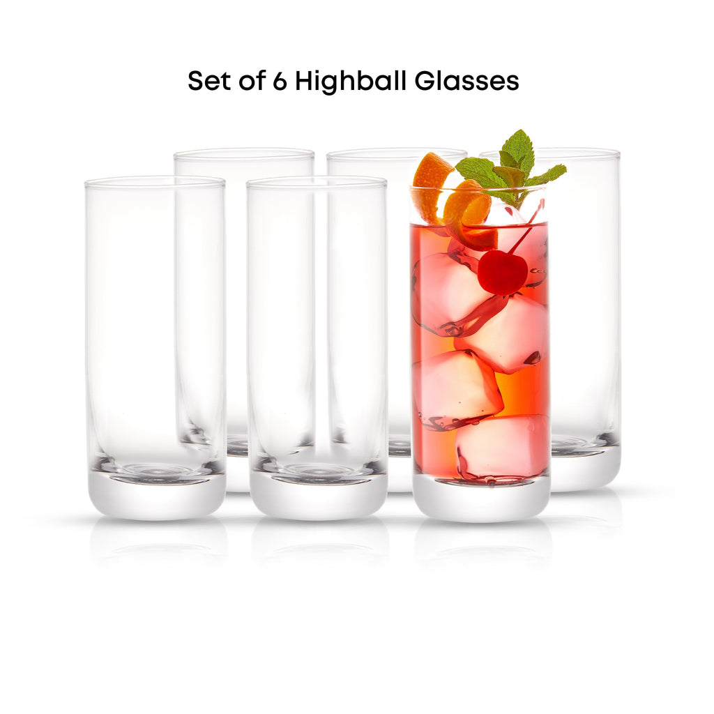 JoyJolt Faye Highball Glasses Set of 6 Tall Drinking Glasses. 13oz Cocktail Glass Set. Lead-Free Crystal Glassware. Bourbon or Whiskey Glass Cup, Bar, Iced Tea, Water, Mojito and Tom Collins Glasses