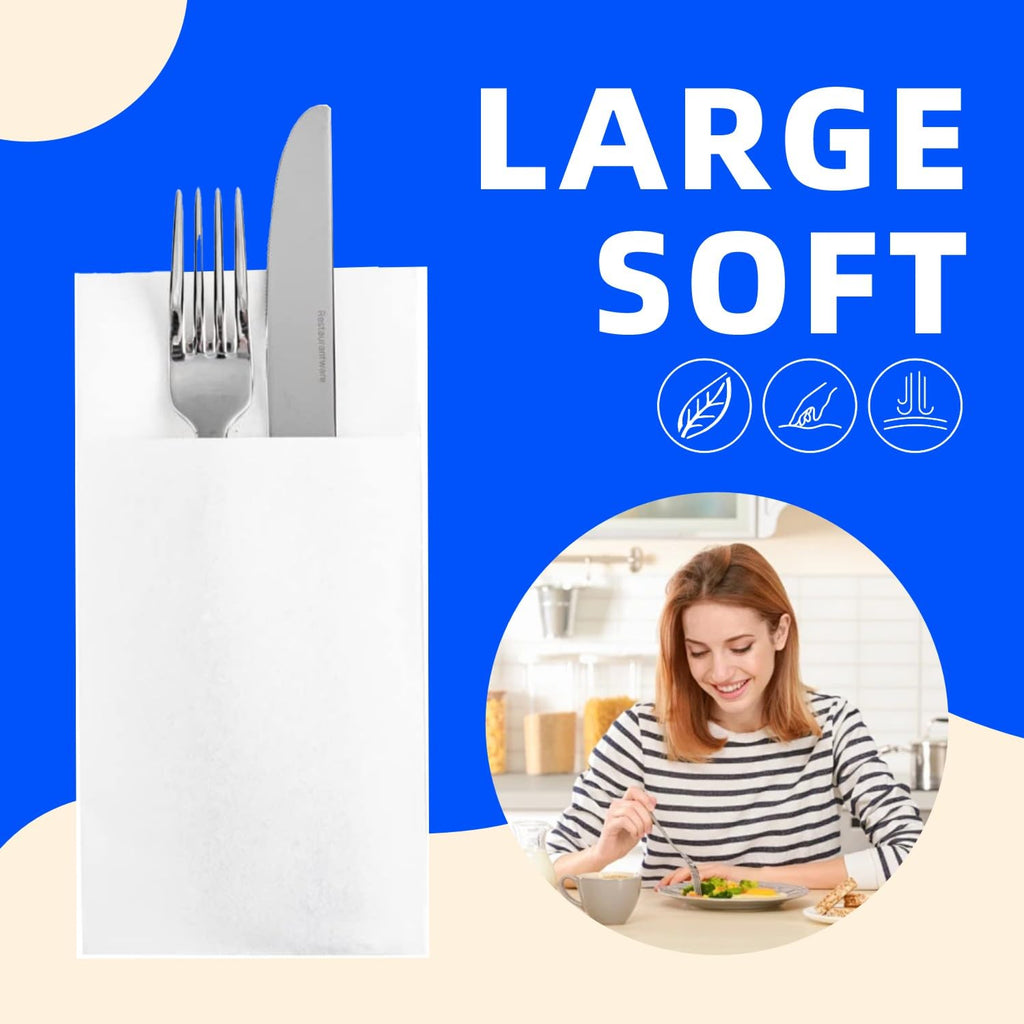 Disposable Dinner Napkins With Built-in Flatware Pocket, Pre folded Party Napkins For Silverware, Linen Feel Napkins Luxury And Elegant For Wedding Party Events, White, Total 50 Count