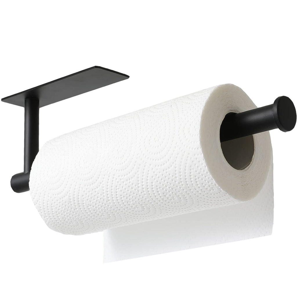 theaoo Paper Towel Holder - Under Cabinet Paper Towel Holder for Kitchen, Adhesive Paper Towel Roll Rack for Bathroom Towel, Wall Mounted Matte Black Paper Towel Rack, SUS304 Stainless Steel