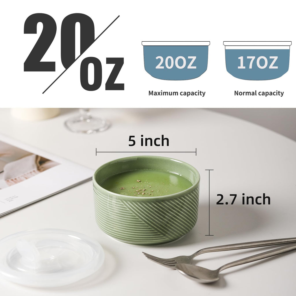 Adewnest Ceramic Bowl with Lid: 5 Inch Porcelain Bowls Set with Lids for Lunch, Picnic - Food Storage Containers for Prep Bowls - Microwave Oven Safe Serving Bowls Set of 4, 20 oz (Warm)