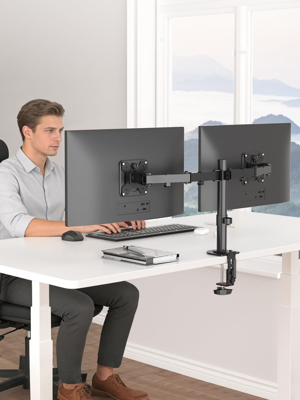 Suptek Dual LED LCD Monitor Desk Mount Heavy Duty Fully Adjustable Stand for 2 / Two Screens up to 27 inch (MD9442)