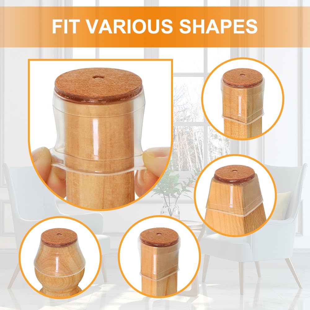 32 Pcs Chair Leg Floor Protectors for Hardwood Floors Silicone Covers to Protect Wood Tile Floors Felt Pads Furniture Leg Caps Anti-Scratch Reduce Noise (Fit:1.3"-2")