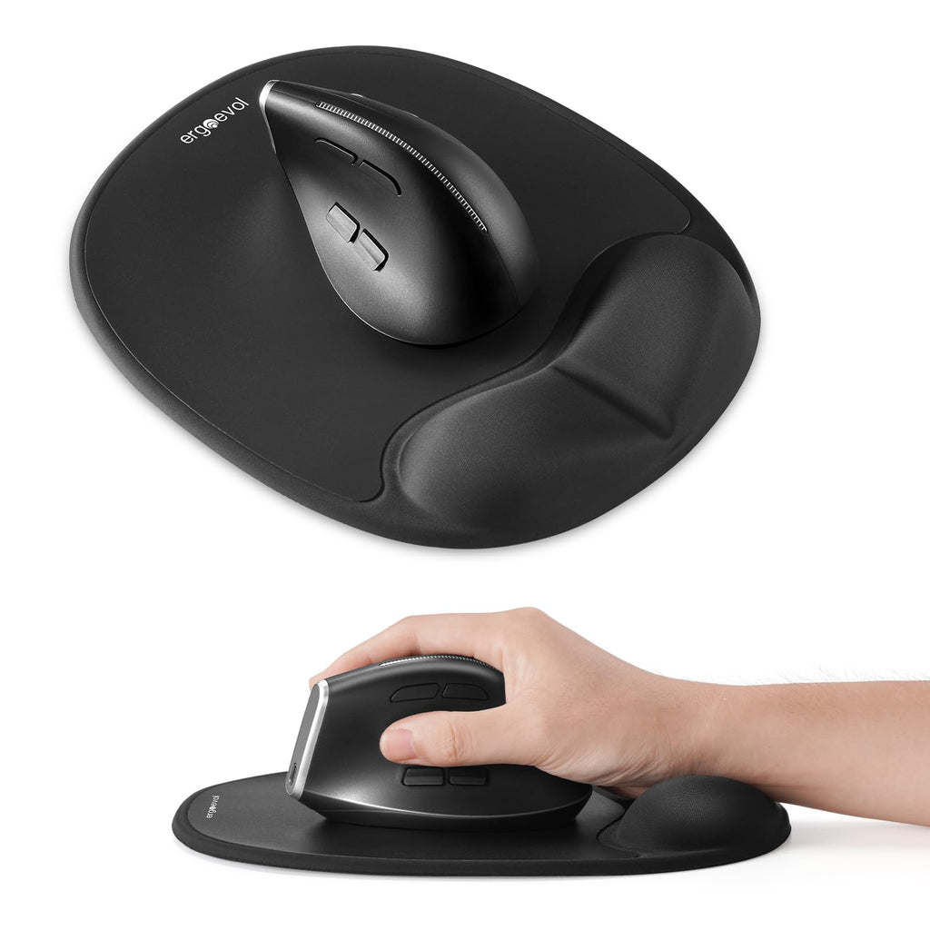 ErgoEvol Ergonomic Mouse Pad with Skin-Friendly Lycra Memory Foam Wrist Rest, Easy-to-Clean Smooth PP Surface, and Non-Slip PU Base – Ideal for Vertical, Ergonomic, and Office Mice(Jet Black)