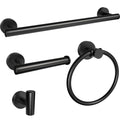Matte Black Bathroom Accessories 4 Pieces, 16 Inch Stainless Steel Towel Bar Set, Towel Bar, Towel Ring Holder, Toilet Paper Holder, Wall Hook, Black Bathroom Towel Rack Set