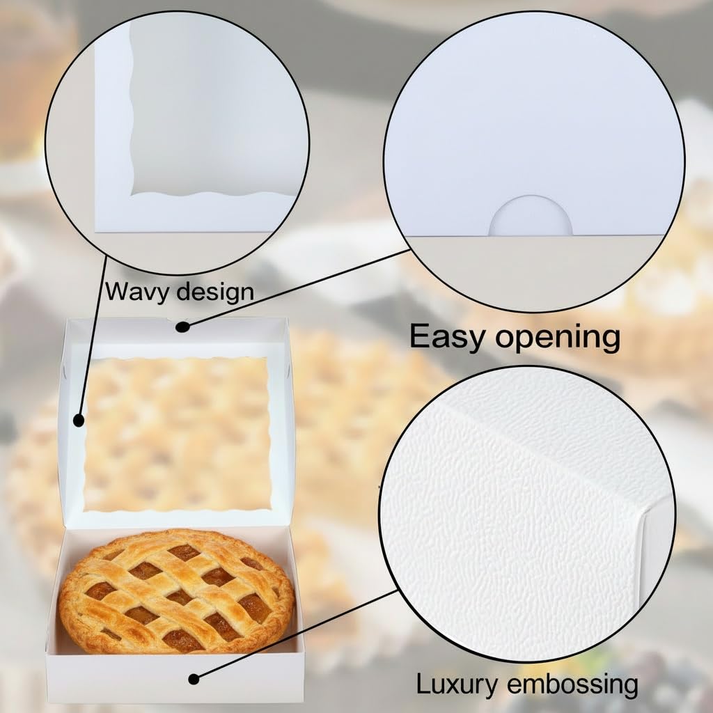 TEMLQPACK 50pcs 9x9x2.5 Inches White Bakery Boxes - Cookies, Pie, Chocolate Covered Strawberries, Breakable Heart, Charcuterie Boxes for Valentine's & Christmas