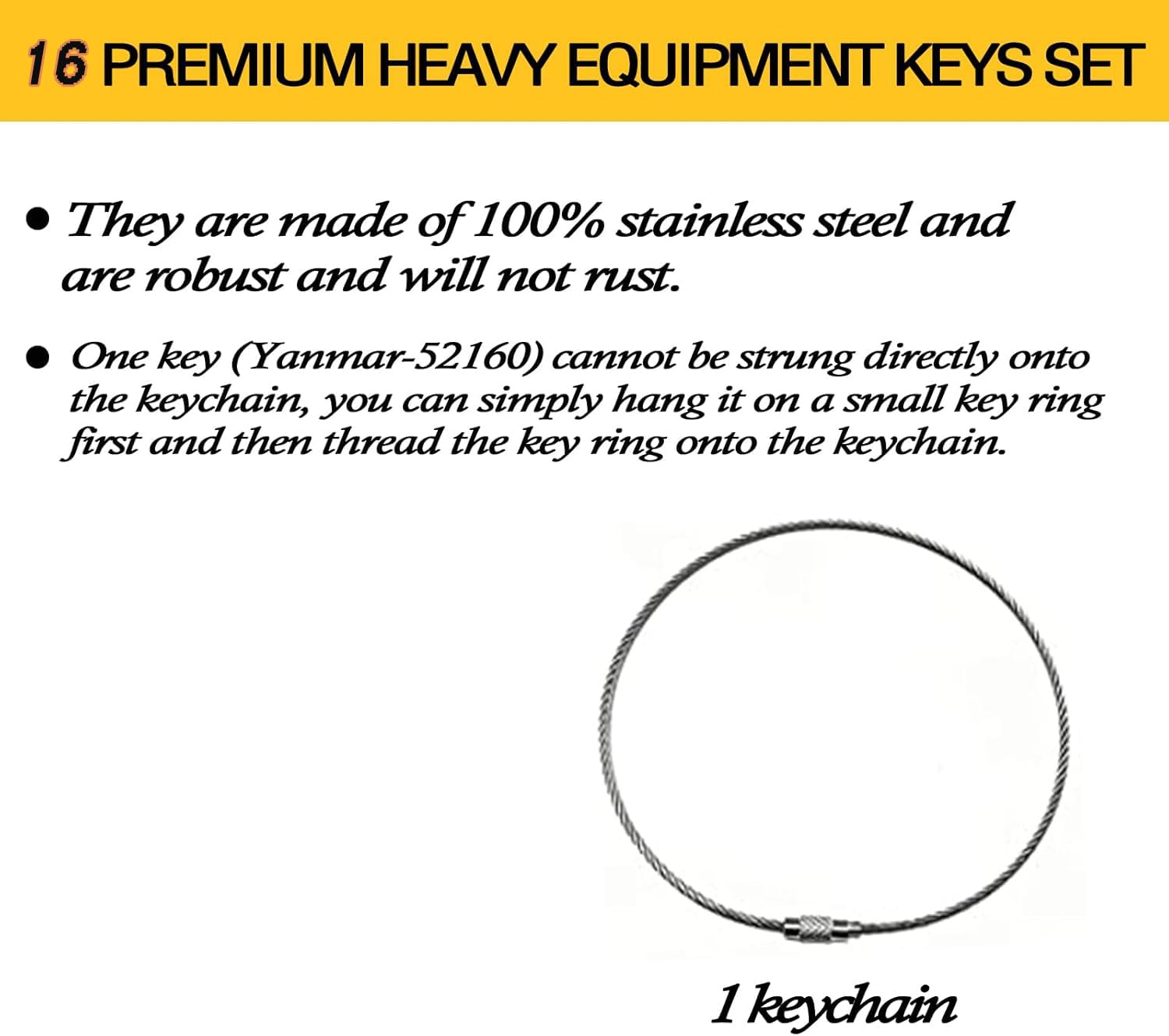16Pcs Construction Ignition/Heavy Equipment Key Set Compatible with Volvo Caterpillar Komatsu John Deere JCB Hitachi Case