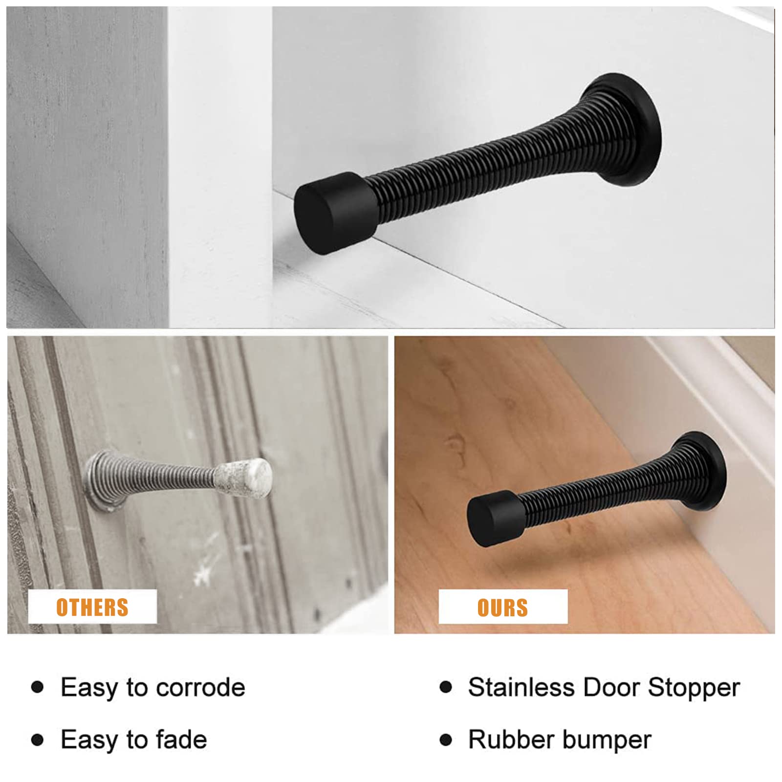 Spring Door Stopper, 12 Pcs Wall Mounted Spring Doorstop, Spring Door Stop for Walls, Black
