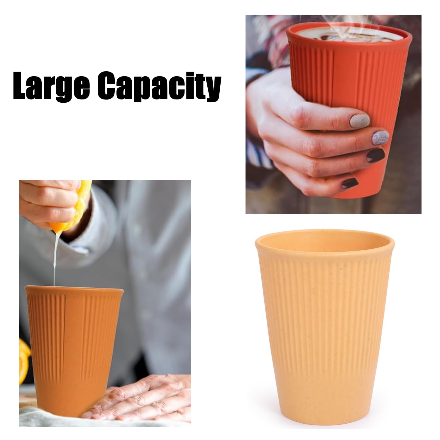WANBY Wheat Straw Cup Unbreakable and Reusable Drinking Cups Eco-Friendly Healthy Tumbler Set for Milk Juice and Water Dishwasher Safe (8 Pcs 12 Oz)