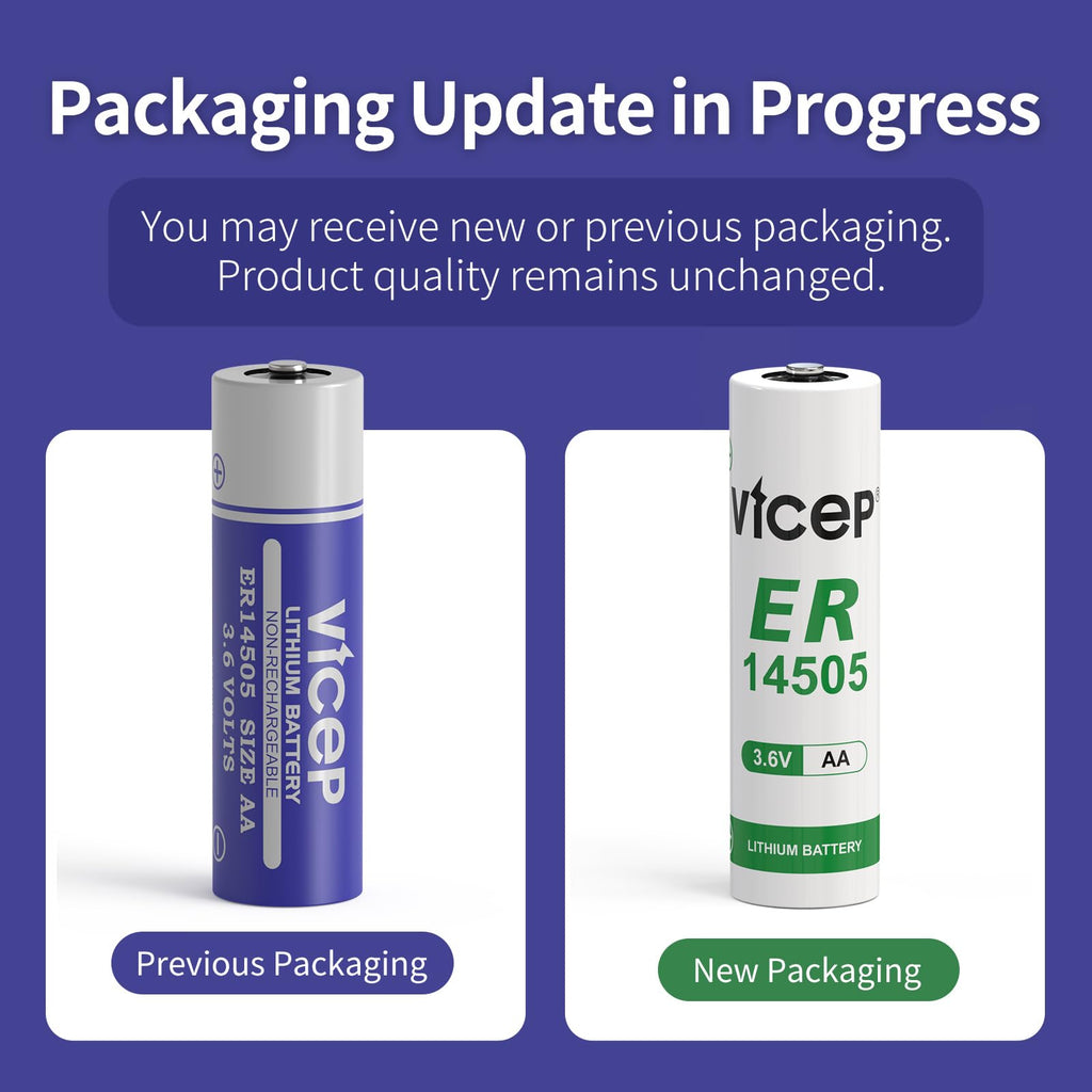 ViCep 6-Pack ER14505 3.6V AA Lithium Battery Li-SOCL₂ 2700mAh LS14500 TL-5903 for Home Security System, Meter Reading System, PLC, Non-Rechargeable