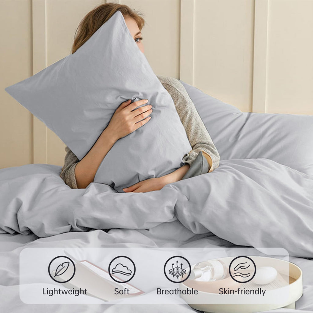 Sasttie Duvet Cover Queen, 3-Piece Ultra Soft Double Brushed Bedding Sets for All Season Use, Includes 1 Duvet Cover 90x90 Inches, 2 Envelope Pillowcases 20x30 Inches, Light Grey
