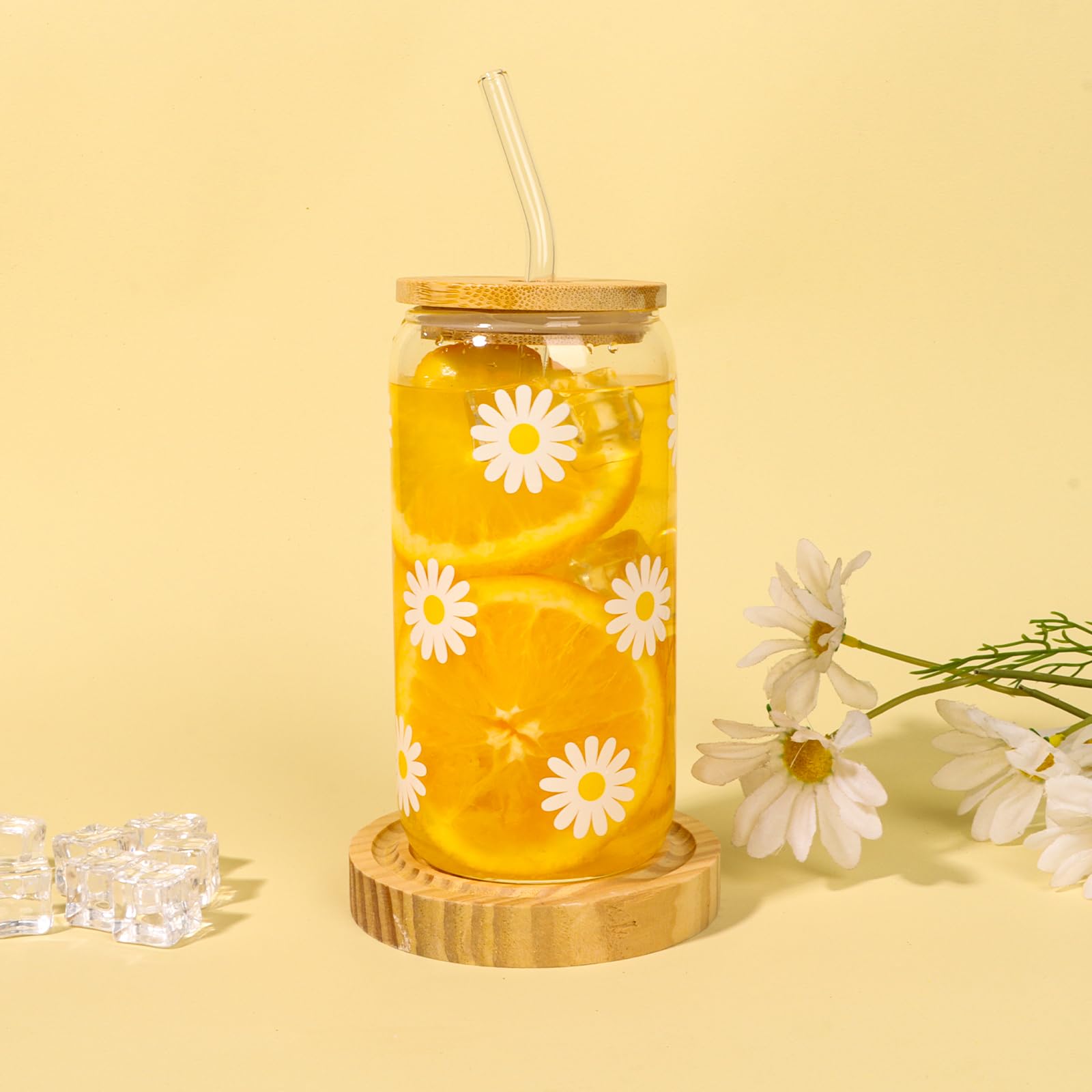 TIAN DIAN Gifts for Teen Girls, Sister, Girlfriend, Daughter, Her, Happy Birthday, Christmas, Valentine's Day, Ideas Cute Daisy Aesthetic Glass Cups Gifts (Pink)