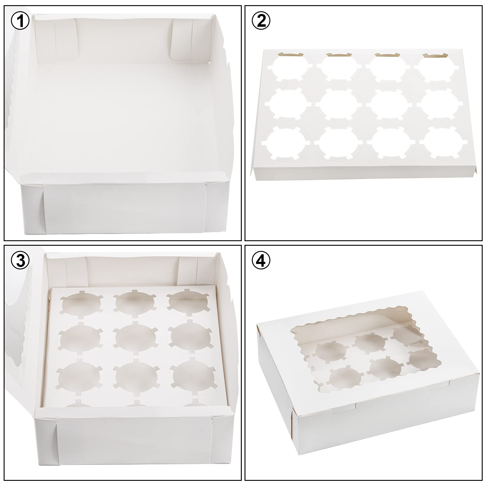 Jucoan 20 Pack Cupcake Boxes 12 Counts White Paper Cupcake Container with Inserts and Window, Bakery Container Dozen Cupcake Carrier Boxes for Muffins, Cookies, Pastry