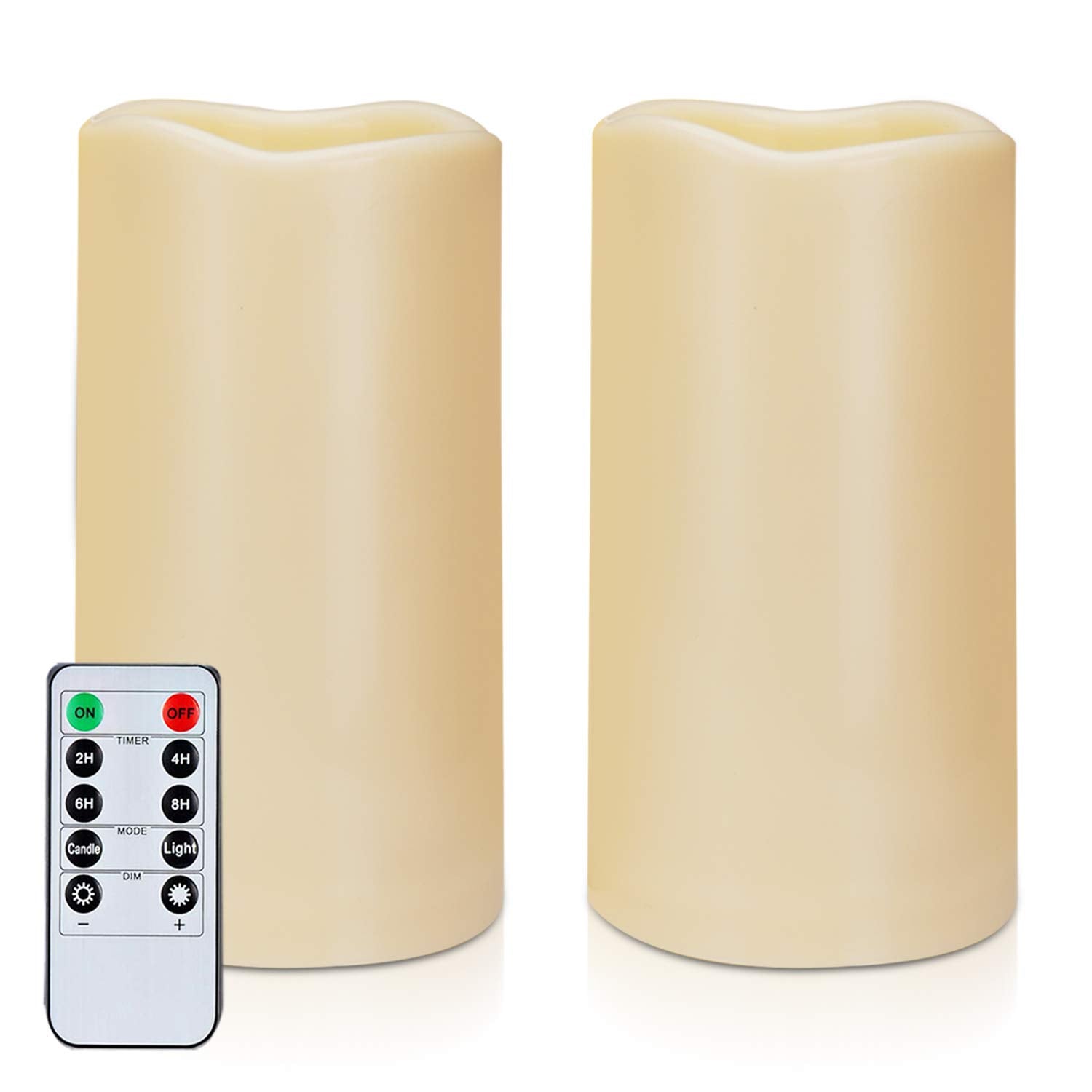 AMAGIC Outdoor Waterproof Flameless Candles Flickering, Fake LED Pillar Candles, Battery Operated Candles with Remote Control and Timer, Ivory, Set of 2, 3" x 6"